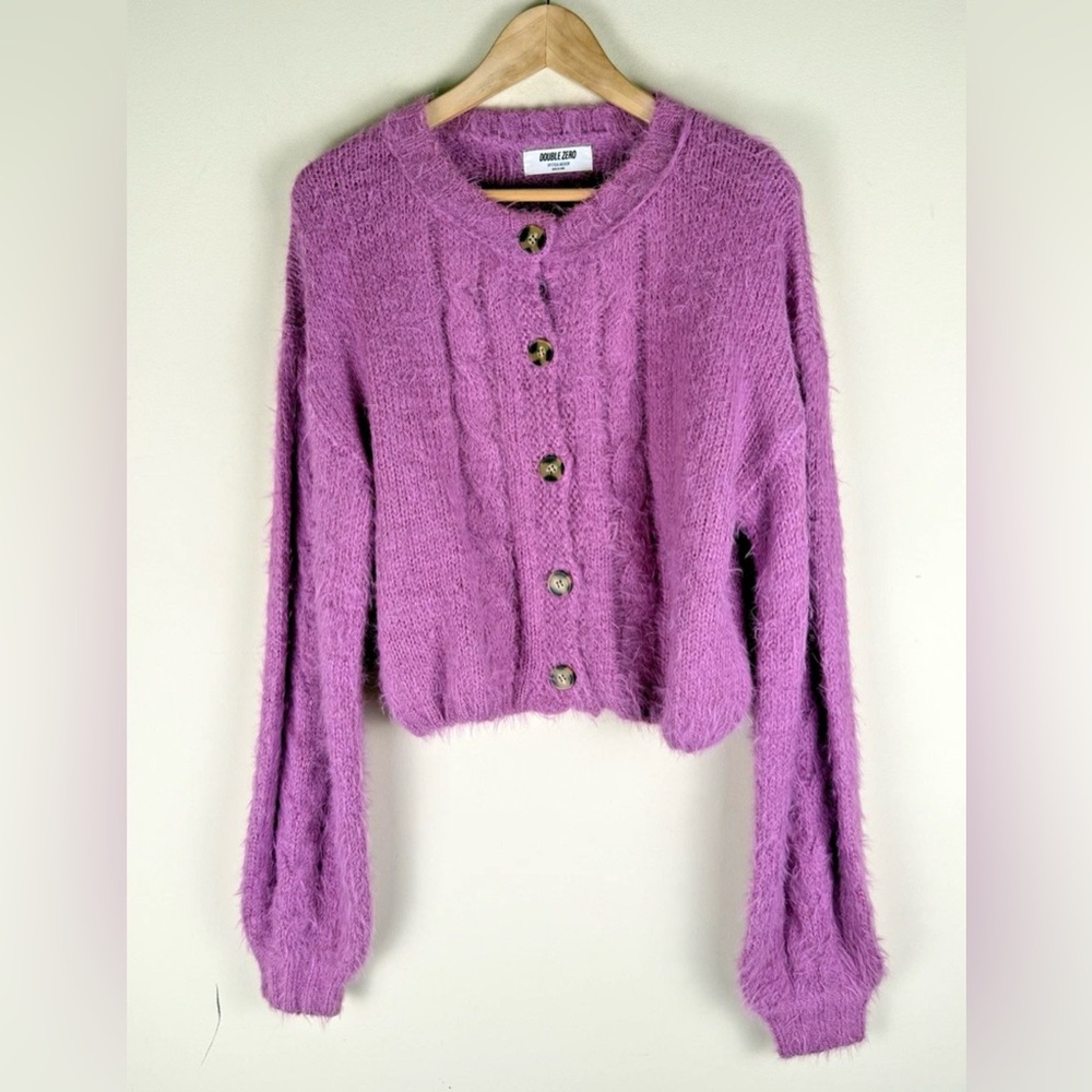 Double Zero Lilac‎ Fuzzy Button Cardigan